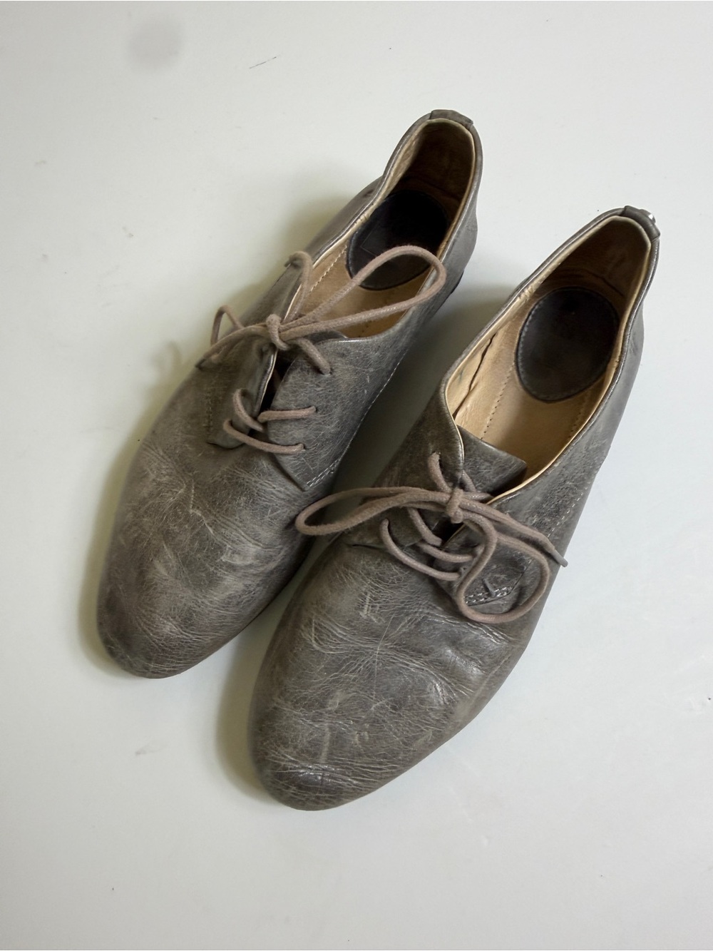 Frye Anna Oxford Distressed Gray Leather Lace-Up Shoes Women’s Size 7.5
